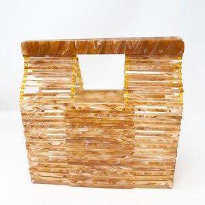 ANTHROPOLOGIE BROWN ORANGE ACRYLIC AND BEADED MAGNETIC CLOSURE PURSE